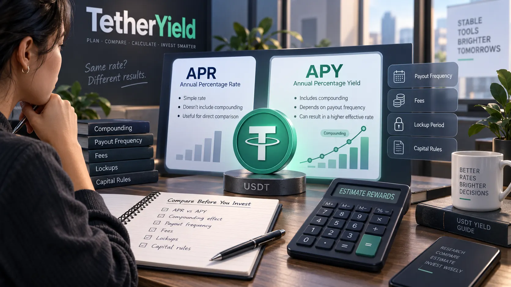 Diagram separating nominal annual rate, compounding frequency and effective annual yield