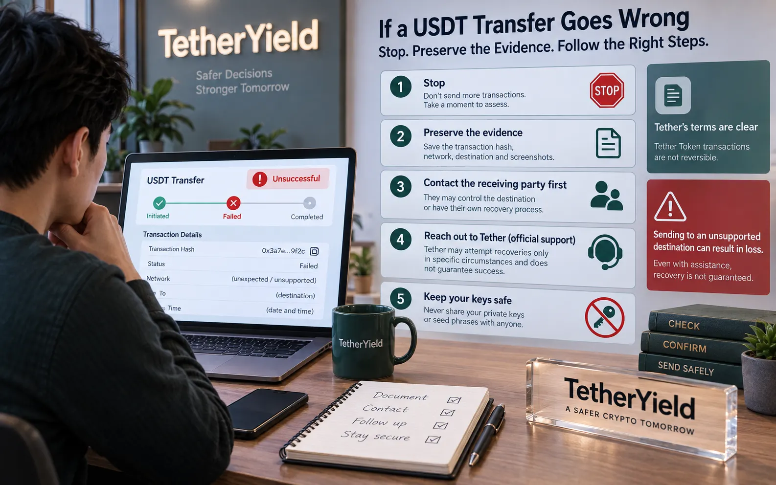 USDT yanlış ağa veya hedefe gönderildiğinde izlenecek karar akışı