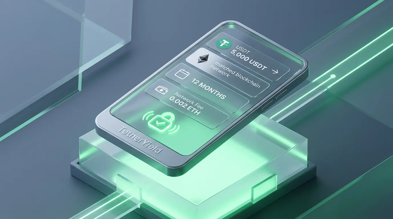 Mobile pre-send confirmation screen verifying USDT amount, blockchain network, plan duration, and minimal network fee