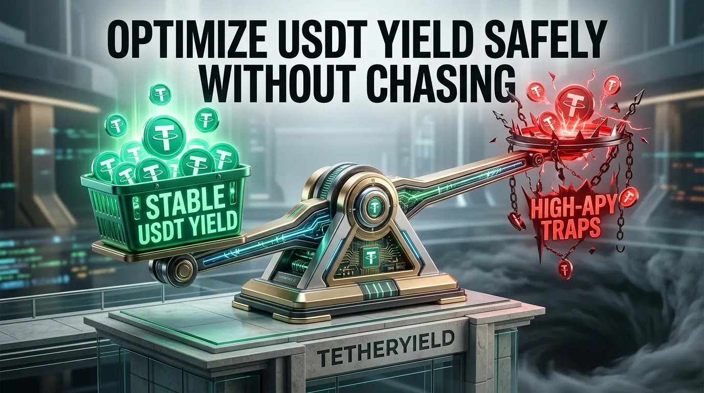 Timbangan finansial 3D canggih yang menyeimbangkan imbal hasil bersih USDT berkelanjutan terhadap mekanisme rapuh bunga APY semu